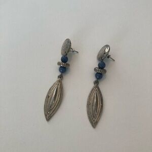 Chic Silver colored and Blue Dangle Earrings Bohemian Style